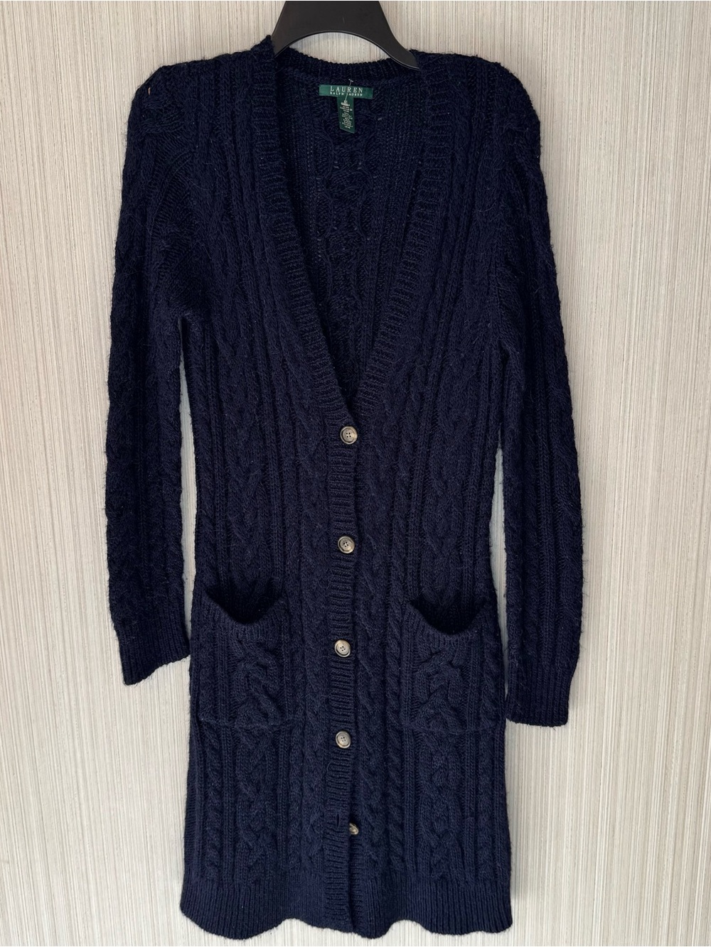 Ralph Lauren Alpaca Wool Blend Button Midi Cable Knit Sweater Cardigan Medium